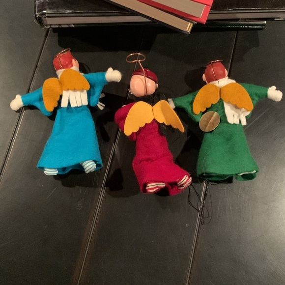 Vintage Handmade Simpich Angels Singing Boy Ornament set of 3 with Felt π - Picture 2 of 3